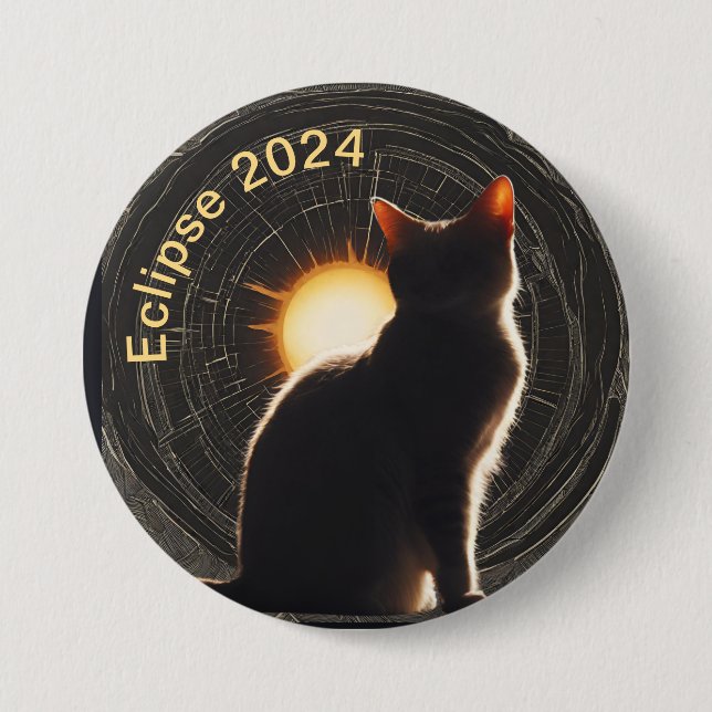 Chapa Redonda De 7 Cm Eclipse solar 2024 gatito solar (Anverso)