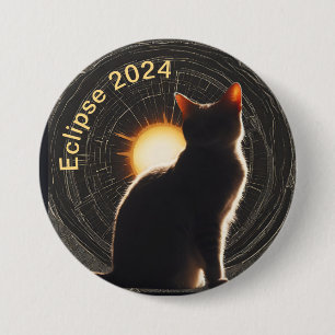 Chapa Redonda De 7 Cm Eclipse solar 2024 gatito solar