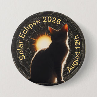 Chapa Redonda De 7 Cm Eclipse Solar 2026 gato sol