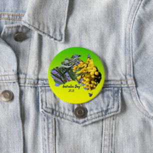 Chapa Redonda De 7 Cm Editar texto Australia Day Gum Leaf Wattle Badge