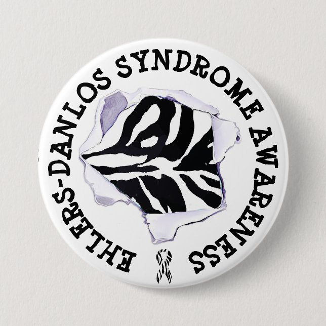 Chapa Redonda De 7 Cm EDS Ehlers-Danlos Síndrome Awareness Zebra Button (Anverso)