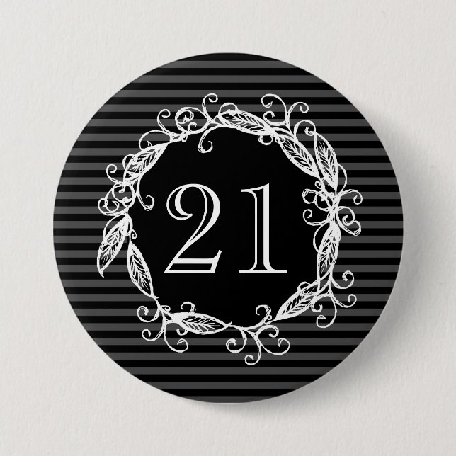 Chapa Redonda De 7 Cm El 21ro cumpleaños Swirly negro blanco rosado de (Anverso)
