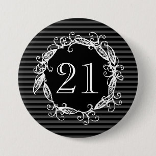 Chapa Redonda De 7 Cm El 21ro cumpleaños Swirly negro blanco rosado de