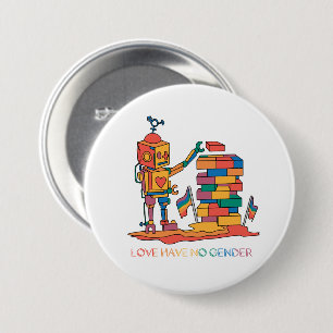 Chapa Redonda De 7 Cm El amor no tiene género - Robot de madera arcoiris
