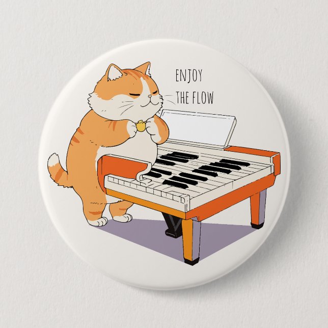 Chapa Redonda De 7 Cm El Gato Juega El Piano (Anverso)