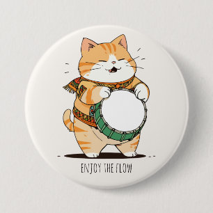 Chapa Redonda De 7 Cm El Gato Juega El Tambor