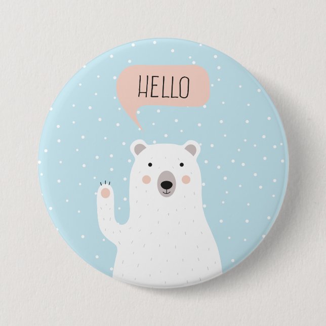 Chapa Redonda De 7 Cm El oso polar lindo en la nieve dice hola (Anverso)