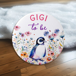 Chapa Redonda De 7 Cm El pingüino en las flores Baby Shower Gigi será