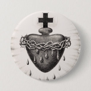 Chapa Redonda De 7 Cm El Sagrado Corazón de Jesús Símbolo de lo Divino