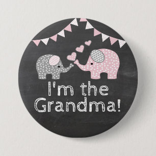 Chapa Redonda De 7 Cm Elefante Baby Shower temático el   soy la abuela