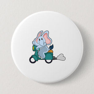 Chapa Redonda De 7 Cm Elefante como motociclista con Scooter