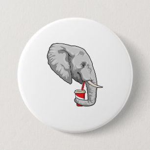 Chapa Redonda De 7 Cm Elefante con bebida