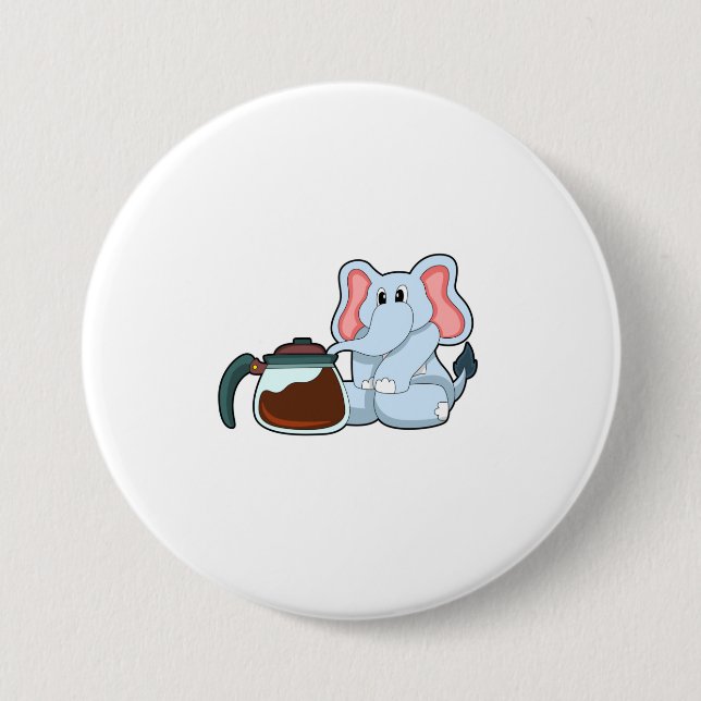 Chapa Redonda De 7 Cm Elefante con cafetera (Anverso)