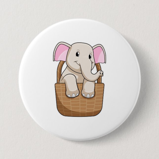 Chapa Redonda De 7 Cm Elefante con cesta (Anverso)