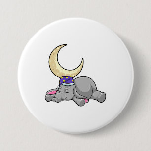 Chapa Redonda De 7 Cm Elefante con luna
