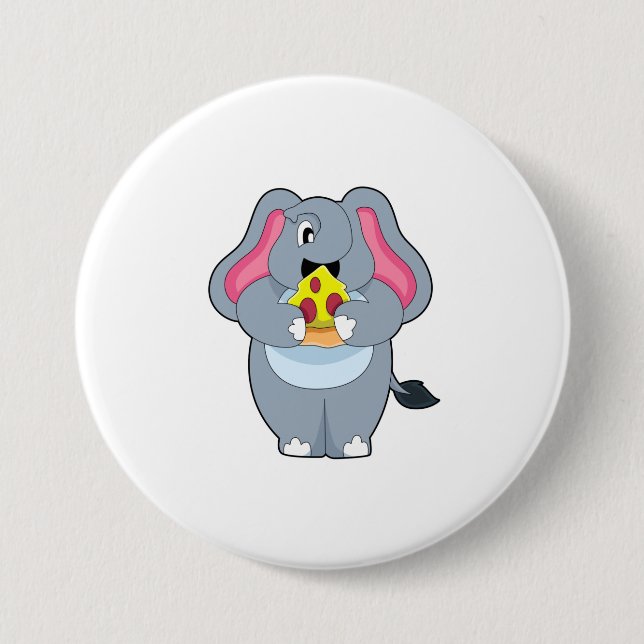 Chapa Redonda De 7 Cm Elefante con pizza (Anverso)