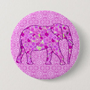 Chapa Redonda De 7 Cm elefante de flores - orquídea y magenta