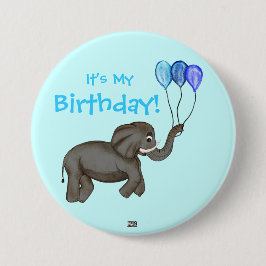 Chapa Redonda De 7 Cm Elefante de la Celebración (Azul)