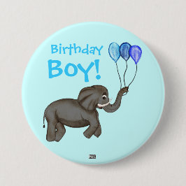 Chapa Redonda De 7 Cm Elefante de la Celebración (Azul)