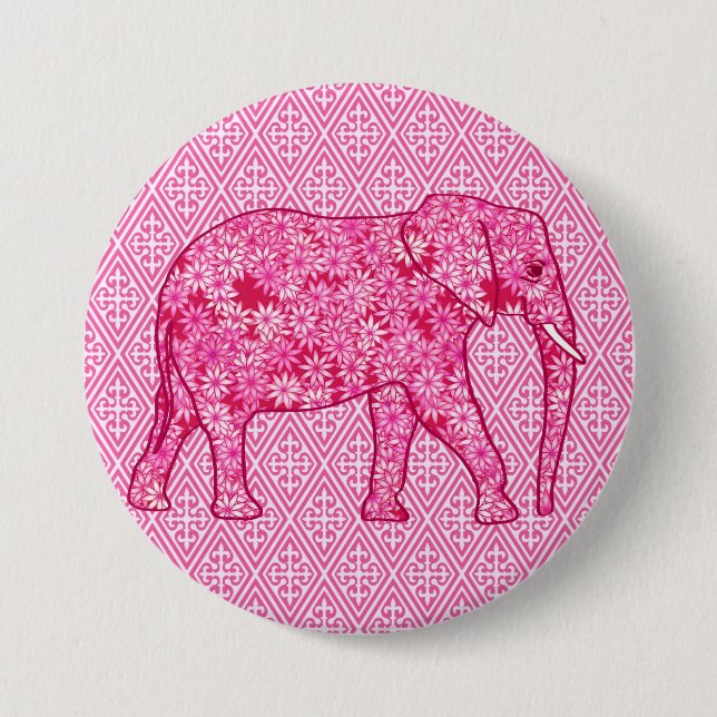Chapa Redonda De 7 Cm Elefante de las flores - rosa fucsia (Anverso)