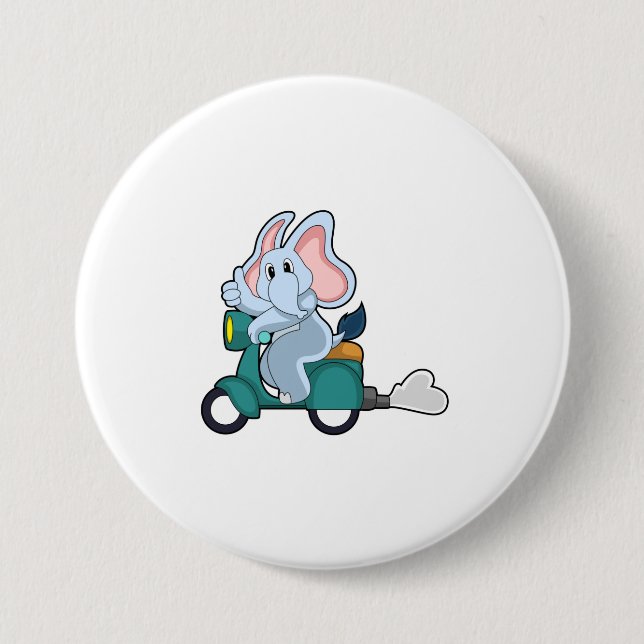 Chapa Redonda De 7 Cm Elefante en bicicleta con Scooter (Anverso)
