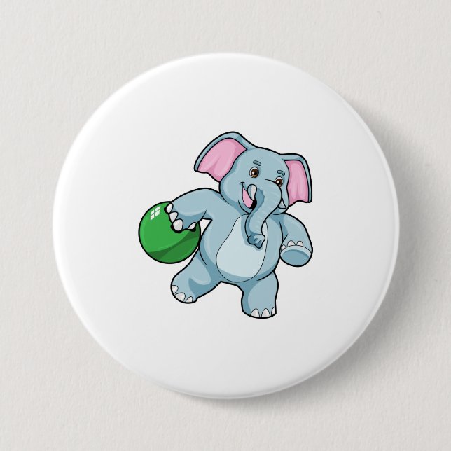 Chapa Redonda De 7 Cm Elefante en el Bowling con bolas (Anverso)