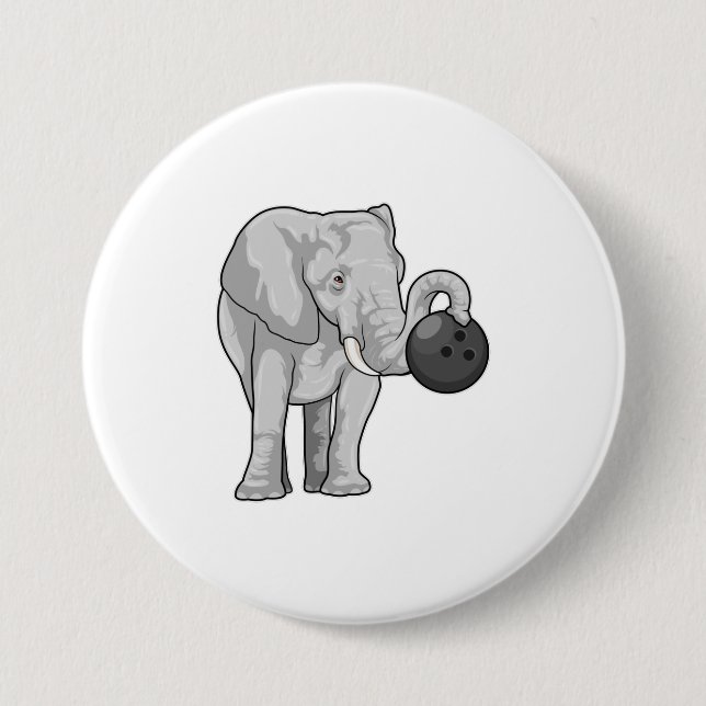Chapa Redonda De 7 Cm Elefante en el Bowling con bolas (Anverso)