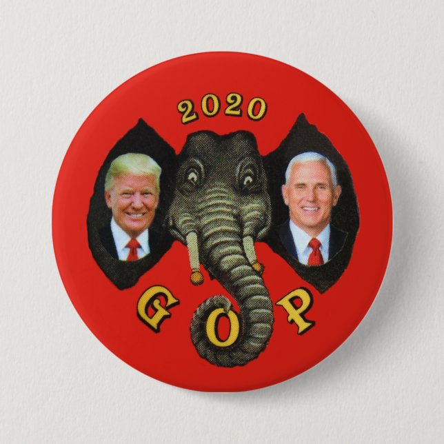 Chapa Redonda De 7 Cm Elefante GOP de Trump Pence 2020 (Anverso)