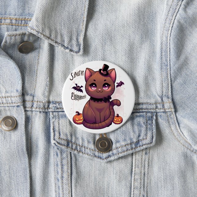 Chapa Redonda De 7 Cm Elegancia siniestra: Gato de Kawaii Chausie se enc (In situ)