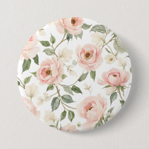 Chapa Redonda De 7 Cm Elegante color de agua Peony y patrón floral Rosa