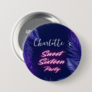 Chapa Redonda De 7 Cm Elegante neón negro rosado dulce 16 cumpleaños
