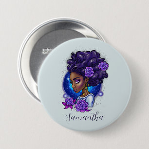 Chapa Redonda De 7 Cm Elegante Rosas púrpuras afromujer