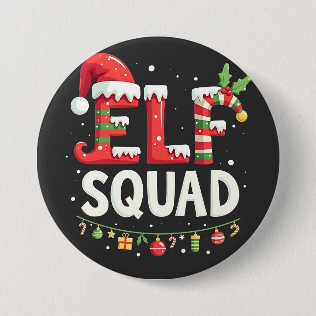 Chapa Redonda De 7 Cm Elf Squad Funny Matanza Navidades (Anverso)