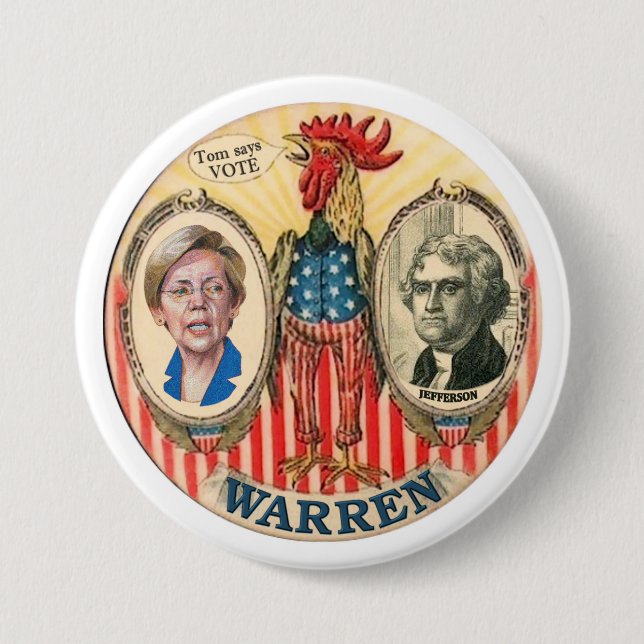 Chapa Redonda De 7 Cm Elizabeth Warren 2016 (Anverso)