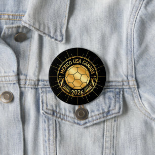 Chapa Redonda De 7 Cm Emblema de Fútbol Dorado 2026   México EUA Canadá