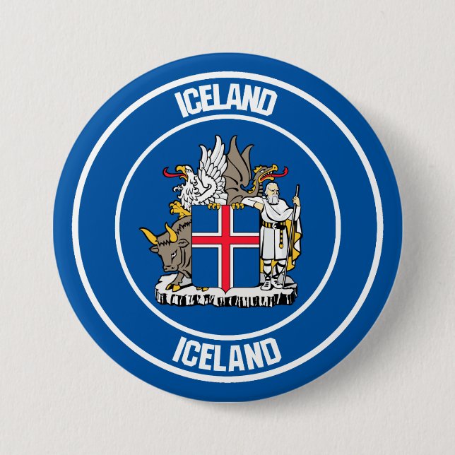 Chapa Redonda De 7 Cm Emblema de Islandia redonda (Anverso)