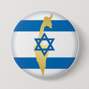 Chapa Redonda De 7 Cm Emblema de la bandera y mapa de Israel Estrella az