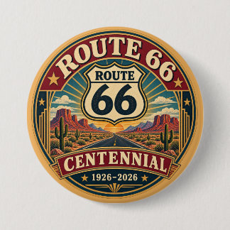 Chapa Redonda De 7 Cm Emblema del Centenario de la Ruta 66 Borgoña Dorad