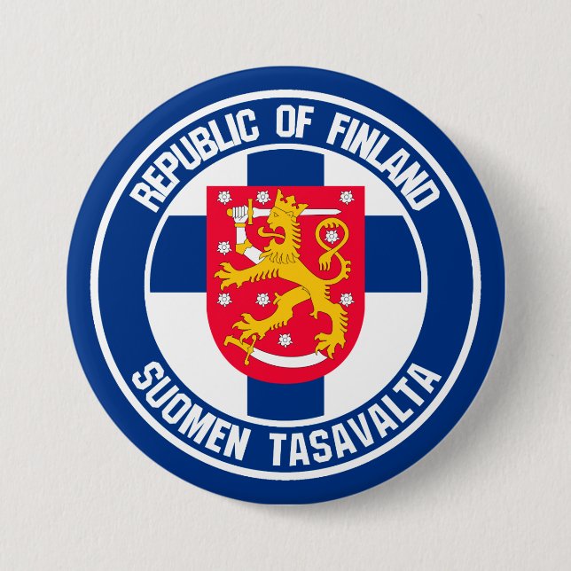 Chapa Redonda De 7 Cm Emblema redondeado de Finlandia (Anverso)