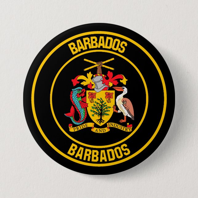 Chapa Redonda De 7 Cm Emblema redondo de Barbados (Anverso)