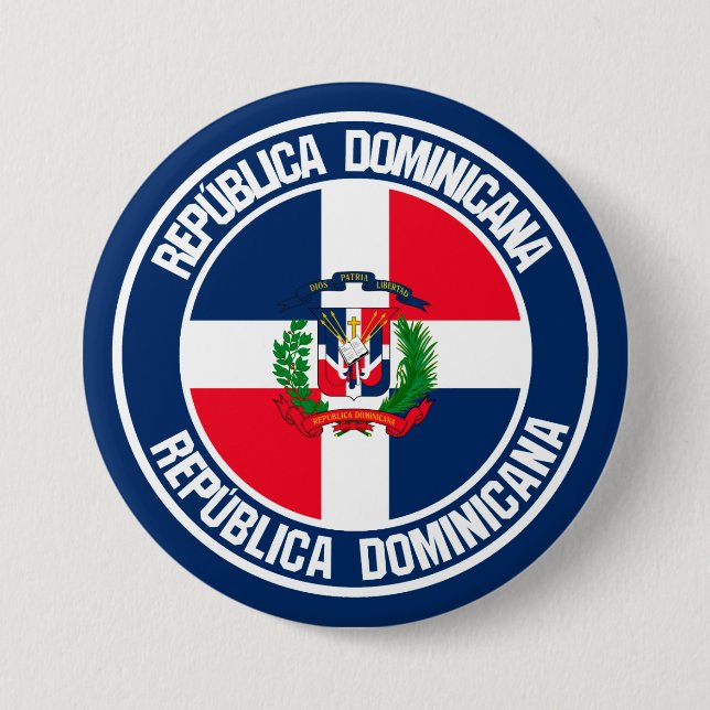 Chapa Redonda De 7 Cm Emblema redondo de República Dominicana (Anverso)