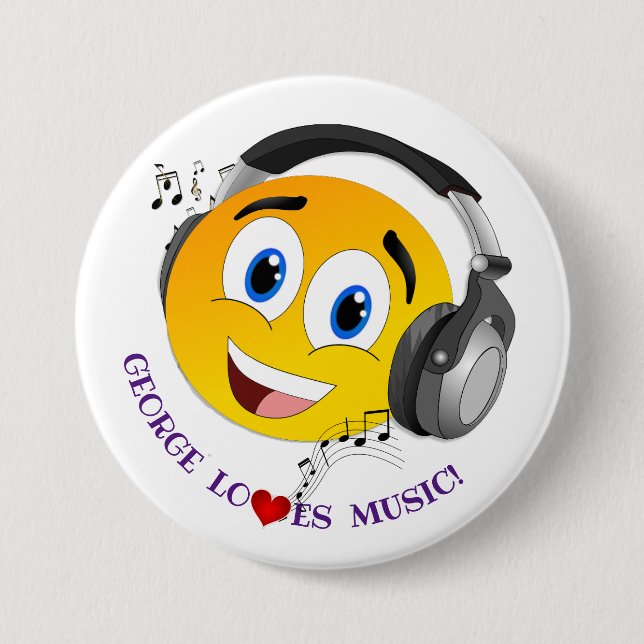 Chapa Redonda De 7 Cm Emoji musical personalizada de escucha silenciosa (Anverso)