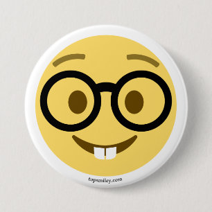 Chapa Redonda De 7 Cm Emoji Nerd con gafa y dientes de liebre