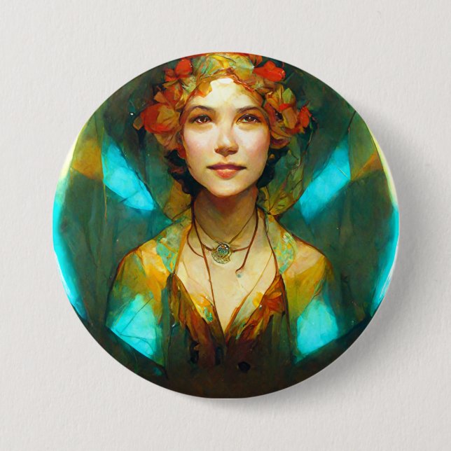 Chapa Redonda De 7 Cm En La Fantasía Art Nouveau Ligera (Anverso)