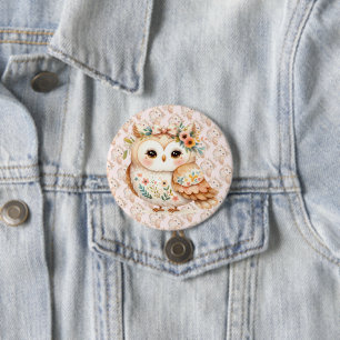 Chapa Redonda De 7 Cm Encanto de Boho Cottagecore Owl Floral Farmcore