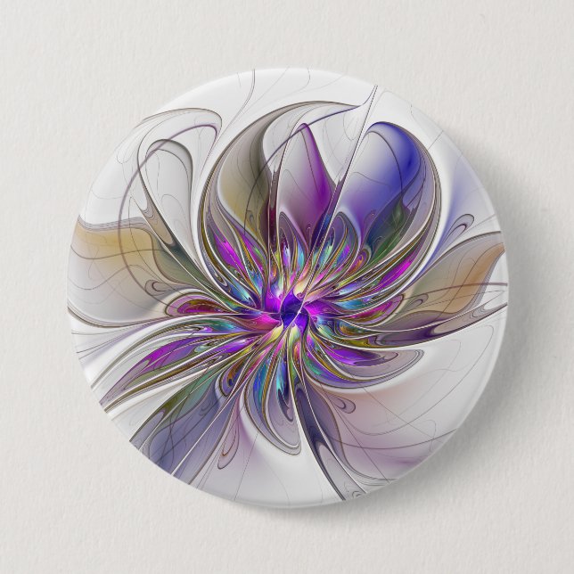Chapa Redonda De 7 Cm Energetic, Colorful Abstract Fractal Art Flower (Anverso)