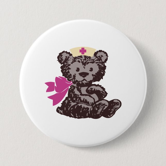 Chapa Redonda De 7 Cm Enfermera de osito de peluche (rosa) (Anverso)
