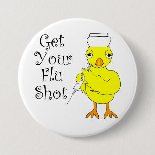 Chapa Redonda De 7 Cm Enfermera Flu Shot Chick