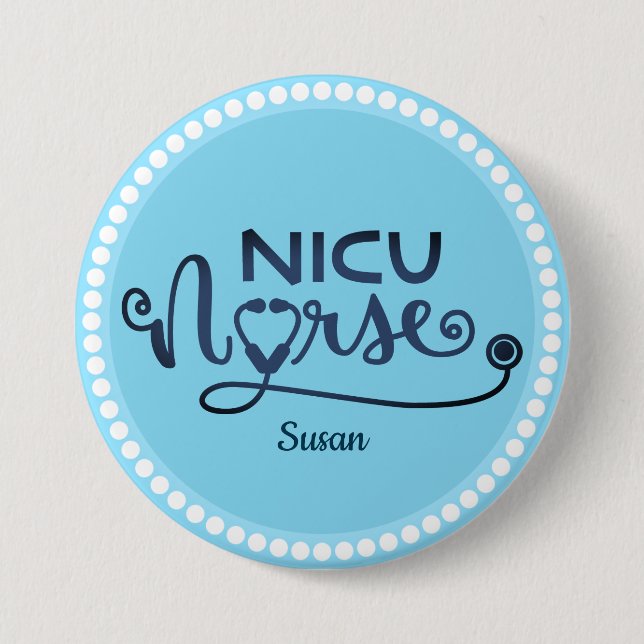 Chapa Redonda De 7 Cm Enfermera Nicu personalizada azul y blanco (Anverso)