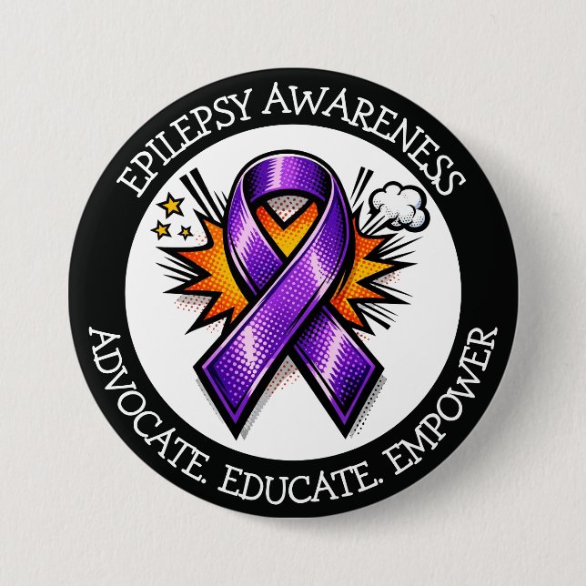 Chapa Redonda De 7 Cm Epilepsy Awareness | Purple Awareness Ribbon (Anverso)